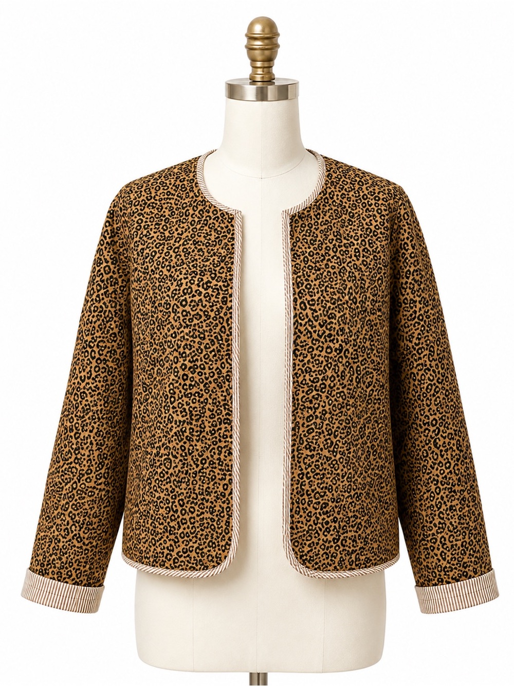 crown & ivy Leopard Print Open-Front Jacket in Tan & Black